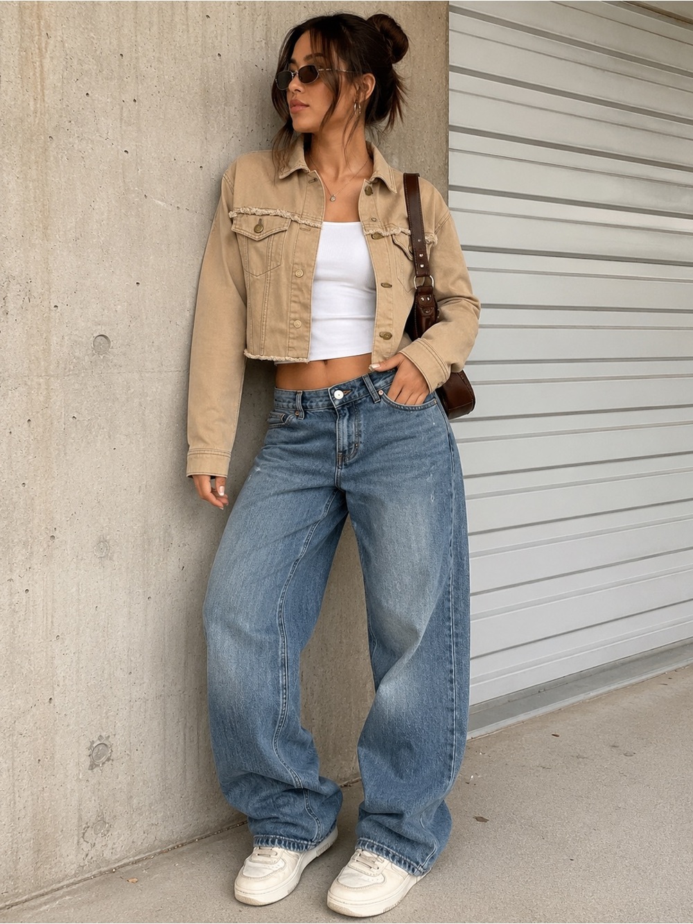 BDG Urban Outfitters Cropped Denim Jacket Khaki‎ Frayed Raw Hem Cotton Small